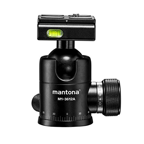 Mantona Onyx 12 Kugelkopf (M1-3612A) Arca-Swiss kompatible Schnellwechselplatte 50 mm, professionelle Verarbeitung für DSLR, spiegellose Kamera, Systemkamera, Digitalkamera, Camcorder schwarz von Mantona