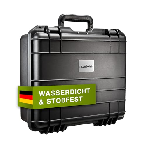 Mantona Outdoor Schutzkoffer M - Wasserdicht, stoßfest und atapelbar für Wertvolles Equipment, Inkl. zuschneidbare Schaumstoffeinlagen und Luftausgleichsventil, schwarz von Mantona