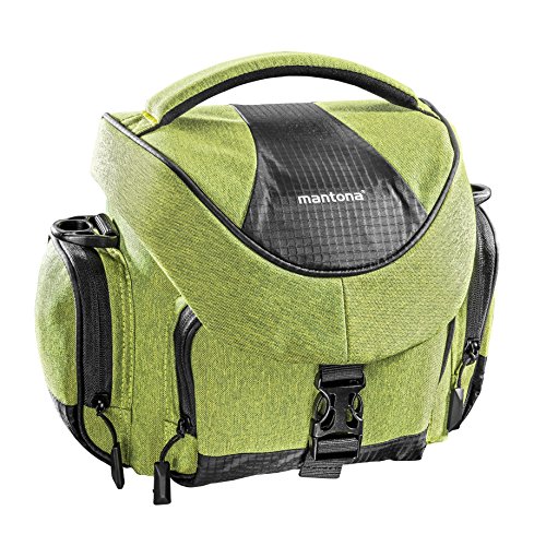 Mantona Premium Kameratasche - Passend für DSLR & DSLM Kameras mit Objektiv (inkl. Staubschutz, gepolstertem Schultergurt, Clipverschluss, anpassbarer Inneneinteilung) grün von Mantona