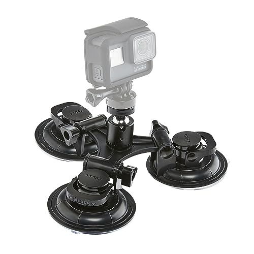 Mantona Saugnapfhalterung 3-Bein Grösse XL (für GoPro Hero 11 10 9 8 7 6 5 4 3+ 3 2 1, Session und andere kompatible Action Cams, inkl. hochwertigem Aluminium Kugelkopf, 3 Saugnäpfe) von Mantona