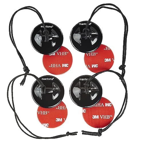 Mantona Sicherungshalter Set (4 Halter 8 Pads, für GoPro Hero 11 10 9 8 7 6 5 4 3+, Universal für viele Aktionkameras Klebe Halter für KFZ PKW Auto Boot Motorrad Windschutzscheibe Karroserie) von Mantona