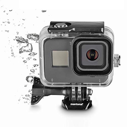 Mantona Unterwassergehäuse Deep Dive GoPro Hero 8 – Stabiles Unterwassergehäuse für Go Pro Hero8 Black, wasserdicht bis 60m, Schutz vor Stössen, Wasser, Schnee, Staub, mit GoPro kompatiblem Adapter von Mantona