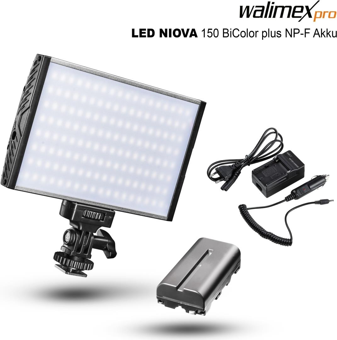 Walimex pro LED Niova 150 BiColor 15W plus 1x NP-F Akku (22970) von Mantona