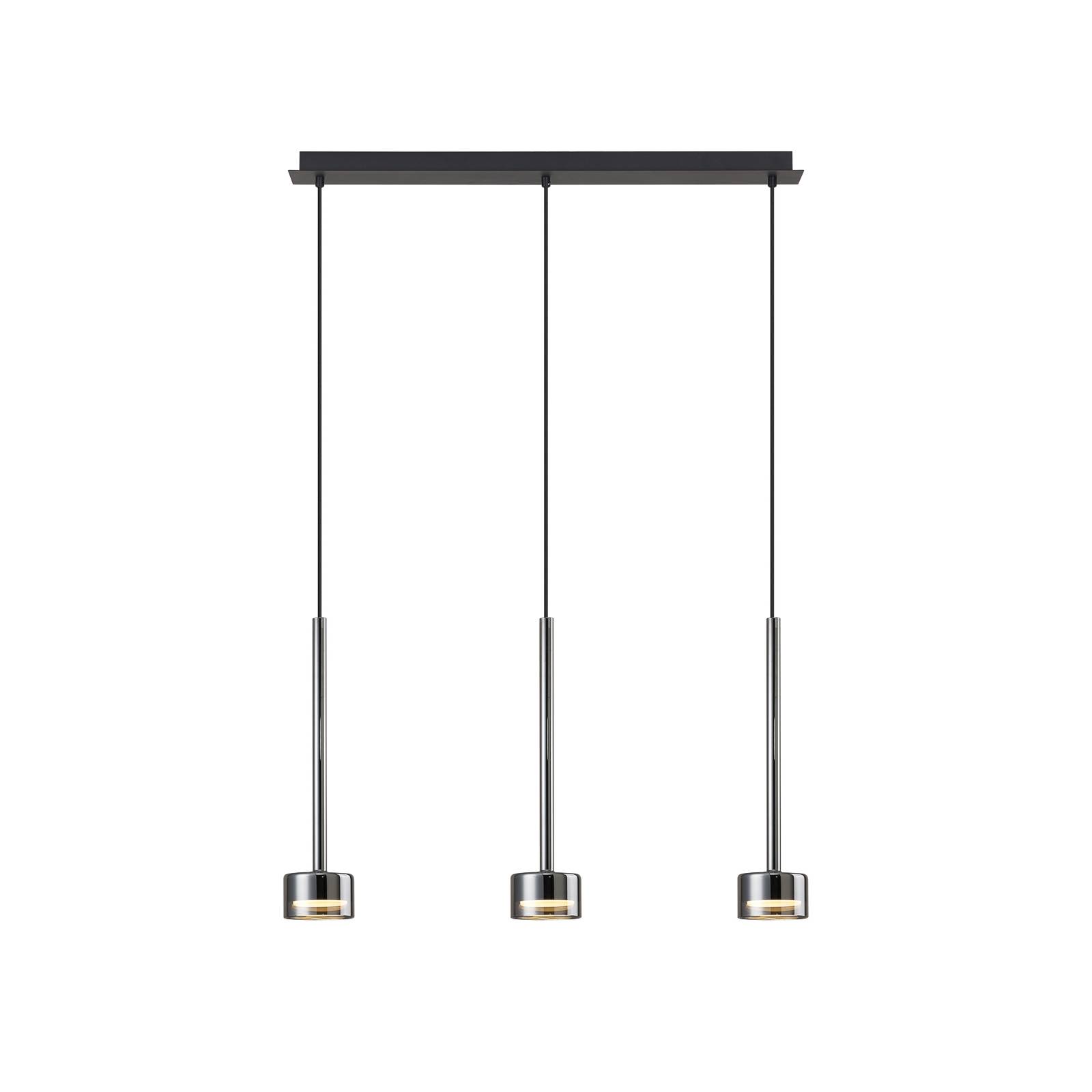 Hängelampe Tonic, schwarz/chrom, Balken, 3-fl., Metall, Glas Hängelampe Tonic, schwarz/chrom, Balken, 3-fl., Metall, Glas von Mantra Iluminación