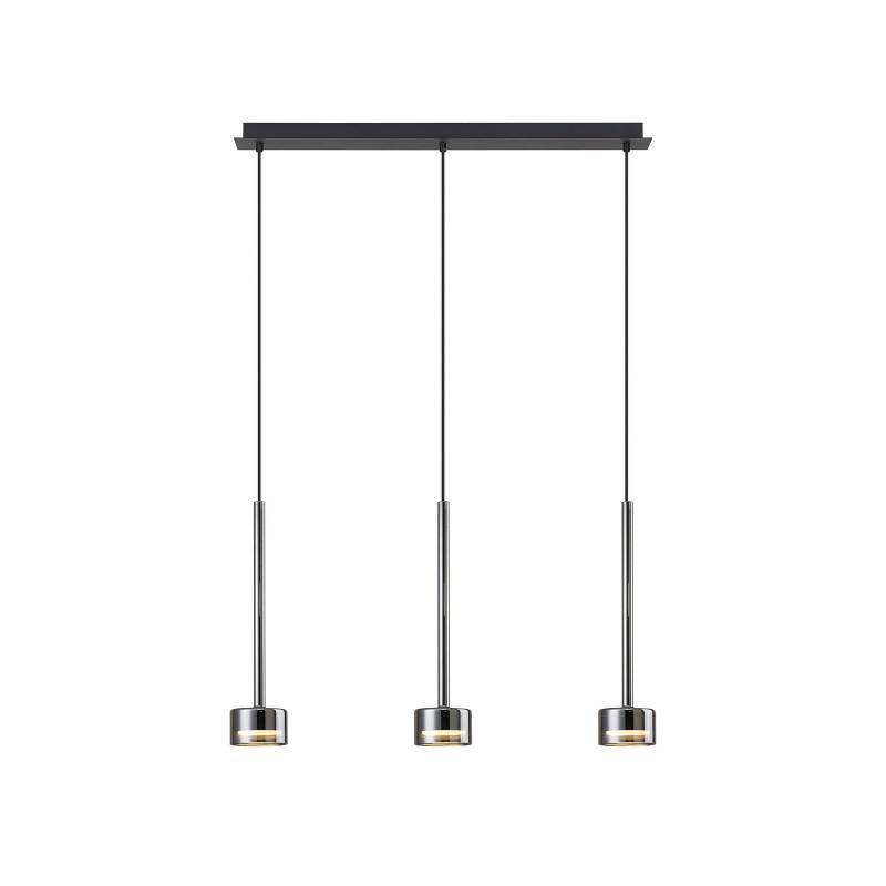 Hängelampe Tonic, schwarz/chrom, Balken, 3-fl., Metall, Glas von Mantra Iluminación