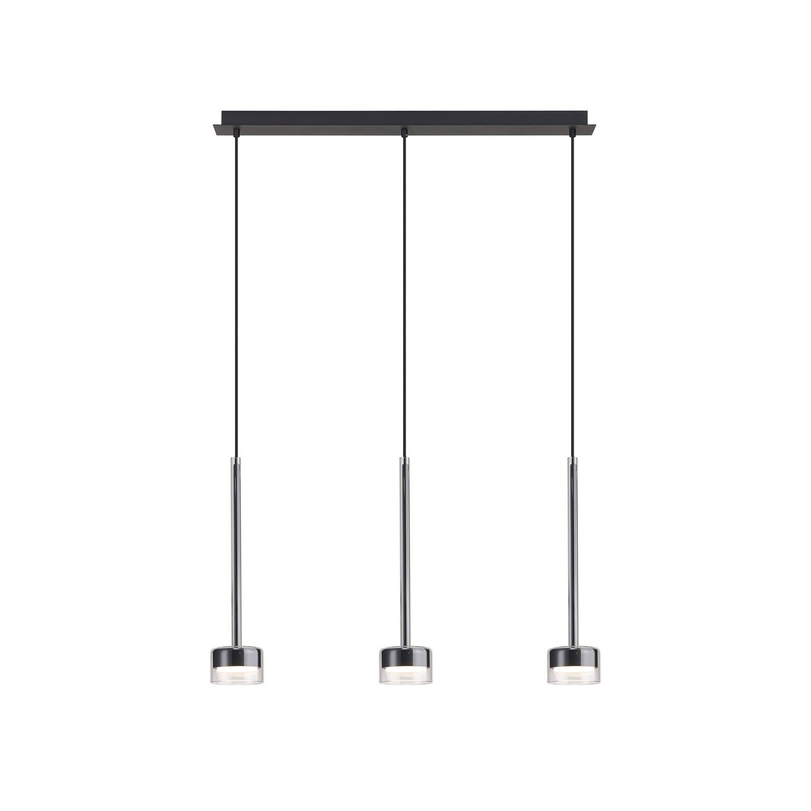 Hängelampe Tonic, schwarz/klar, Balken, 3-fl., Metall, Glas Hängelampe Tonic, schwarz/klar, Balken, 3-fl., Metall, Glas von Mantra Iluminación
