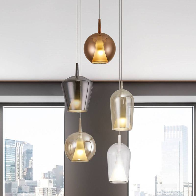 Hängeleuchte Elsa, Glas, 5-fl., bronze, klar, chrom, kupfer von Mantra Iluminación