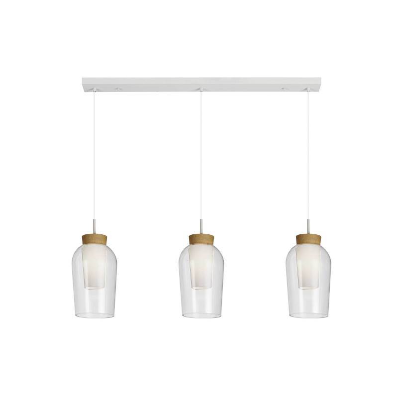 Hängeleuchte Nora, weiß, transparent, 3-flammig Balken, Glas von Mantra Iluminación