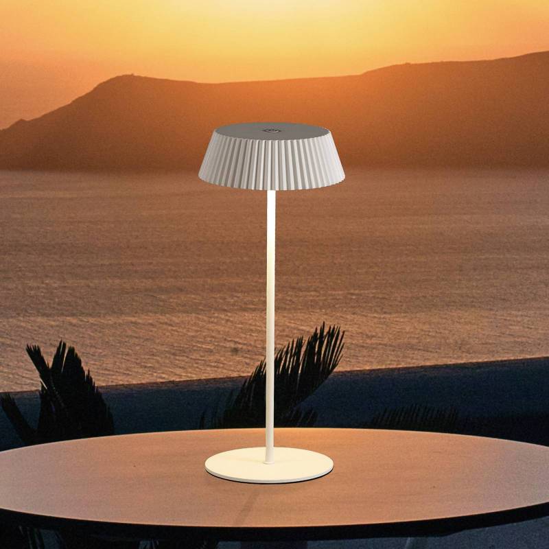 LED-Tischleuchte Relax mit Fuß, weiß, akkubetrieben, IP54 von Mantra Iluminación