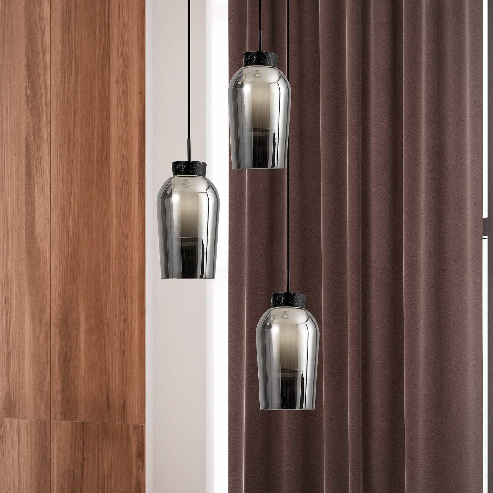 Pendelleuchte Nora, schwarz, chrom, 3-flammig, rund, Glas Pendelleuchte Nora, schwarz, chrom, 3-flammig, rund, Glas von Mantra Iluminación