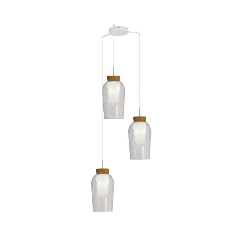 Pendelleuchte Nora, weiß, transparent 3-flammig, rund, Glas von Mantra Iluminación