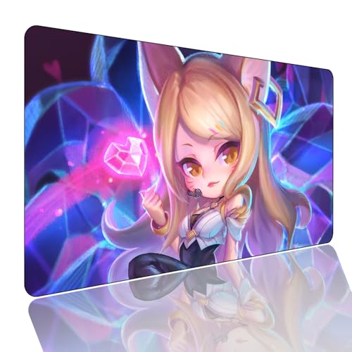 Legends Ahri Gaming Mauspad,Groß Mousepad XXL 900 x 400 mm,rutschfeste Gummiunterseite genähte Kanten,für PC, Laptop,Großer Erweiterter Schreibtisch Schutz Für Home Office. von Manwh