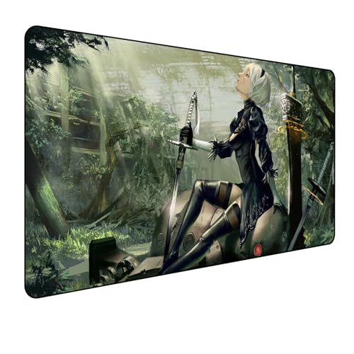 Nier Automata Gaming Mauspad,Anime Mauspad,Groß Mousepad XXL 900 x 400 mm,rutschfeste Gummiunterseite genähte Kanten,für PC, Laptop,Großer Erweiterter Schreibtisch Schutz Für Home Office von Manwh