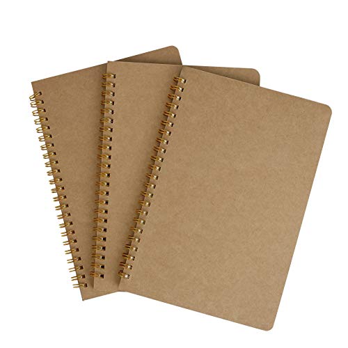 MaoXinTek Notizbuch, A5 Spirale Notizblock, Liniert Skizzenblock, Kraftpapier Einband, Notizblöcke, Spiralbindung Notebook Planer, für Reisen und Schule Memos Schreibblock (50 Blatt, 3 Pack) von MaoXinTek