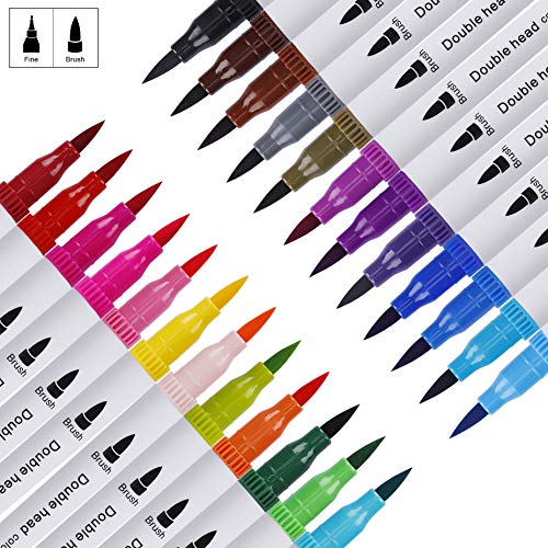 Pinselstift Dual Brush Pen Farben 24 für Aquarell mit Fasermaler 2mm und Fineliner 0.4mm Tip, Art Marker Stift zum Bullet Journal, Zeichnen, Sketchen, Malen, Manga von MaoXinTek