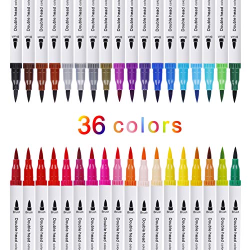 Pinselstift Dual Brush Pen Farben 36 für Aquarell mit Fasermaler 2mm und Fineliner 0.4mm Tip, Art Marker Stift zum Bullet Journal, Zeichnen, Sketchen, Malen, Manga von MaoXinTek
