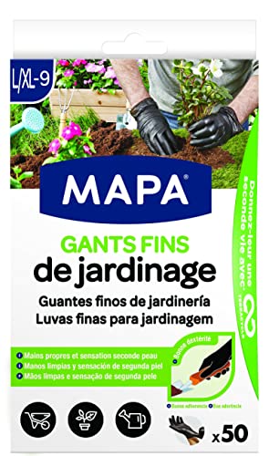 Mapa - Dünne Gartenhandschuhe x 50 – Geschicklichkeit und Stärke – Nitril und Vinyl – Spenderbox mit 50 dünnen Handschuhen – Schwarz – Größe L/XL von Mapa