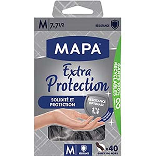 Mapa - Extra Schutz - Slim Vitrile Handschuhe puderfrei - Recycelbar mit TerraCycle® - Stärke und Schutz - Box mit 40 Handschuhen - Größe M, Schwarz von MAPA