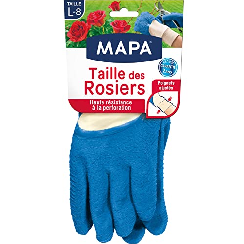 Mapa – Größe der Rosiers – Gartenhandschuhe aus Latex mit Textil, 100% Baumwolle – perforiert – ideal für die Größe von Dornen – Blau – Größe L von MAPA