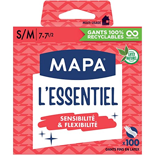 Mapa - L'Essentiel – Feine Handschuhe aus Naturlatex, gepudert – Empfindlichkeit und Flexibilität – Box mit 100 Handschuhen – Größe S/M, Weiß Mapa - L'Essentiel – Feine Handschuhe aus Naturlatex, gepudert – Empfindlichkeit und Flexibilität – Box mit 100 Handschuhen – Größe S/M, Weiß von Mapa