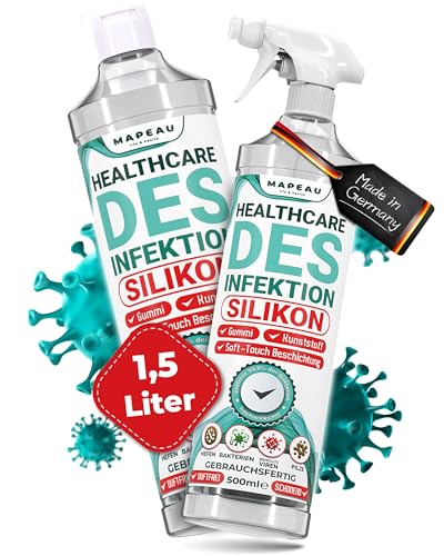Mapeau CPAP Desinfektion Spray, Maske, Schlauch, Nasenbrille, Inhalator, Reiniger, Desinfektionsmittel für Gummi, Silikon, Kunststoff (1,5 L) von Mapeau