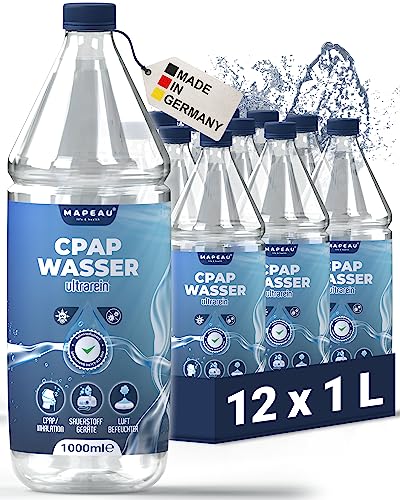 Mapeau CPAP Wasser für Sauerstoffkonzentrator, destilliertes Wasser für CPAP Geräte Atemgasbefeuchtung, keimreduziert, Luftbefeuchter, Inhalator (12x 1 Liter) von Mapeau