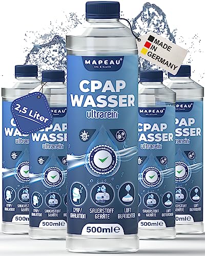 Mapeau CPAP destilliertes Wasser für CPAP-Geräte, Wasser für Sauerstoffgerät, Inhalator, Luftbefeuchter, Atemgas-Befeuchtung (5x 500ml) von Mapeau