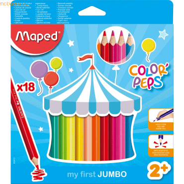 12 x Maped Buntstift Color'Peps Jumbo 4,7 VE=18 Farben Blister von Maped