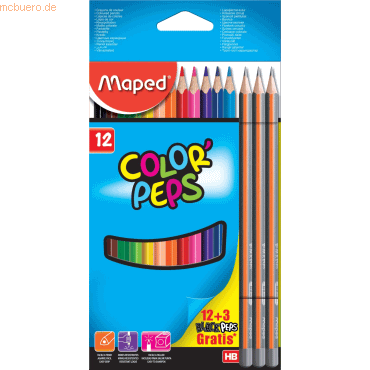 12 x Maped Buntstifte Color'Peps VE=12 Stück + 3 Bleistifte Blistersch von Maped
