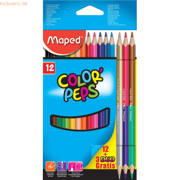 12 x Maped Buntstifte Color'Peps VE=12 Stück + 3 Stück Duo Blisterscha von Maped