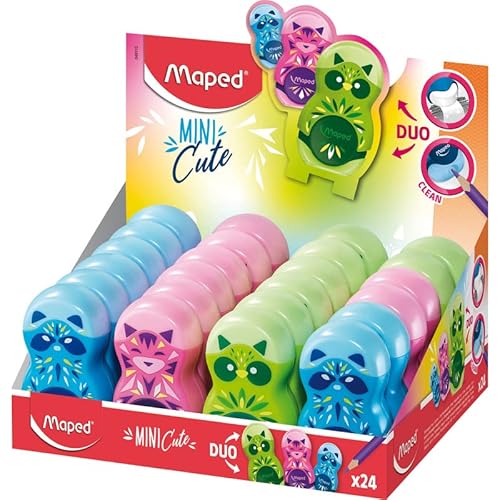 MAPED Schulmaterial - Duo Spitzer + Loopy Mini Cute - Spitzer mit Radiergummi - Spänefach - 3 lustige Designs MAPED Schulmaterial - Duo Spitzer + Loopy Mini Cute - Spitzer mit Radiergummi - Spänefach - 3 lustige Designs von MAPED