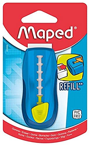 Maped - Universal-Radiergummi – Weiß mit Schutzhülle – nachfüllbarer Radiergummihalter – einziehbar – ohne Phthalate und PVC – Farbe: Blau von Maped