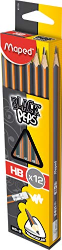 Maped 851721FC - ergonomischer Drei-Kant-Bleistift BLACK'PEPS aus FSC 100%-zertifiziertem Holz mit Radiergummikopf - HB mittel von Maped