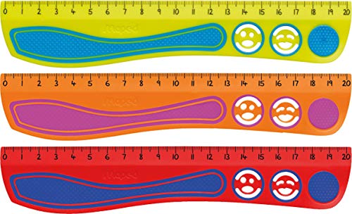 Maped 278710 - stossfestes Lineal KIDY'GRIP 20 cm, aus recyceltem Plastik, mit Anti-Rutsch-Noppen - türkis-grün, pink-orange, blau-rot von Maped
