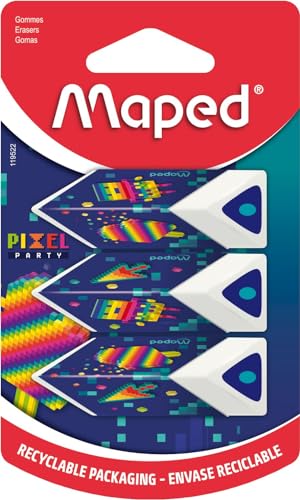 Maped - 3 Radiergummis Pyramiden – bringt Präzision und Komfort – weißer Radiergummi – Serie Pixel Party – recycelbare Verpackung Maped - 3 Radiergummis Pyramiden – bringt Präzision und Komfort – weißer Radiergummi – Serie Pixel Party – recycelbare Verpackung von Maped