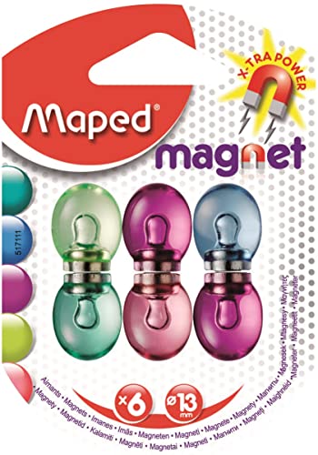 Maped 517111 Magnete, transparent, Blau, Grün, Violett, Rosa, Gelb, 6 Stück von Maped
