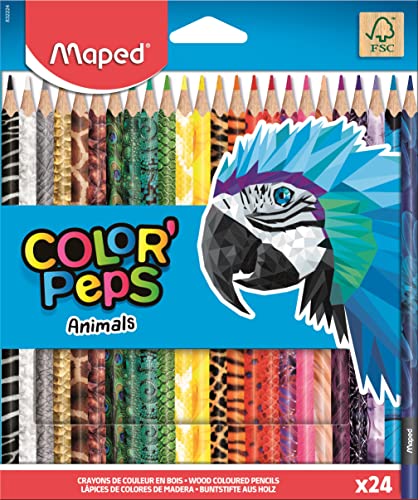 Maped 832224 - 24x Buntstifte, Farbstifte COLOR'PEPS ANIMALS mit Tiermotiven, bunt, 1 Stück (24er Pack) von Maped