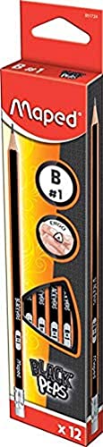Maped 851724 - 12x Bleistifte BLACK'PEPS B mit Radierer - Schwarz/orange von Maped