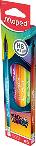 Maped 852000 - egonomische Drei-Kant-Bleistifte BLACK'PEPS ENERGY mit Radiergummikopf - HB-mittel - x6 Stifte, 1 Stück (6er Pack) von Maped