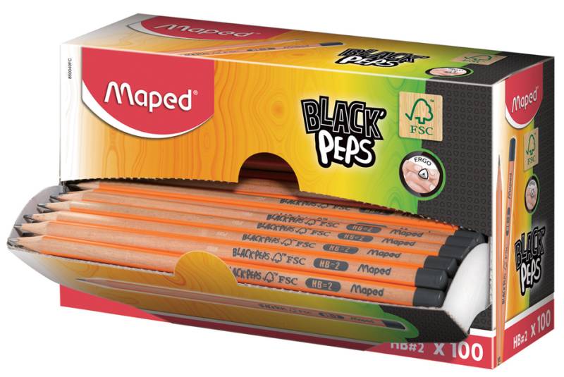 Maped Bleistift BLACK, PEPS, Härtegrad: HB, 100er Displaybox von Maped