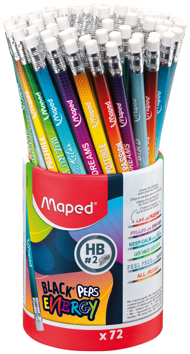 Maped Bleistift BLACK, PEPS ENERGY, Härtegrad: HB,72er Köcher von Maped