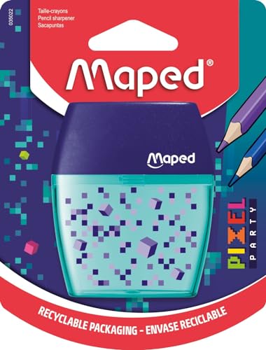 Maped - Bleistiftspitzer Shaker - 2 Löcher - mit Tank - Pixel Party Dekor von Maped