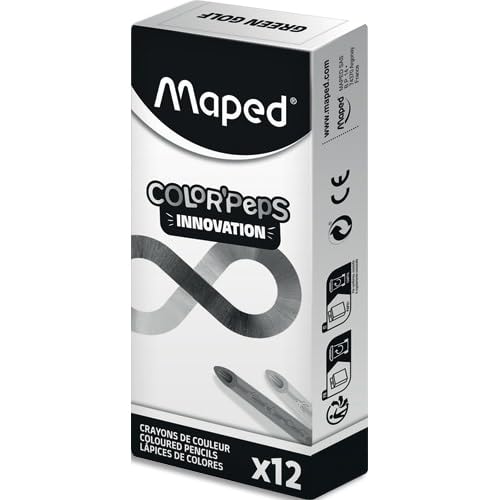 Maped Buntstifte, Kollektion Color'Peps Infinity, 12 Stück, dunkelgrün, halten 10 Mal länger, kein Schärfen erforderlich, ergonomischer dreieckiger Griff, 0% Verschwendung, 100% ECO von Maped