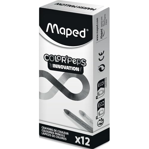 Maped Buntstifte, Kollektion Color'Peps Infinity, 12 Stück, hellrosa, halten 10 Mal länger, kein Schärfen erforderlich, ergonomischer dreieckiger Griff, 0% Verschwendung, 100% ECO von Maped