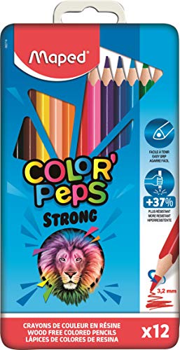 Maped Strong Color'Peps Buntstifte, 12 Buntstifte, sehr robust und ergonomisch – Metallbox mit 12 Bleistiften aus Kunstharz Maped Strong Color'Peps Buntstifte, 12 Buntstifte, sehr robust und ergonomisch – Metallbox mit 12 Bleistiften aus Kunstharz von Maped