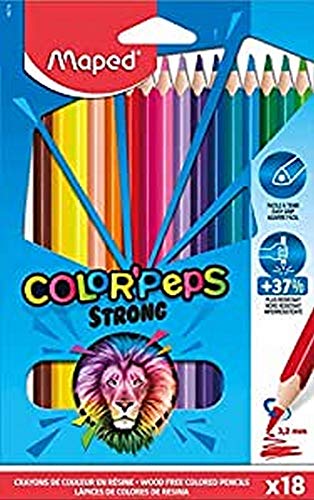 Maped - Buntstifte Strong Color'Peps – 18 Malstifte, sehr widerstandsfähig und ergonomisch – Kartontasche mit 18 Bleistiften von Maped