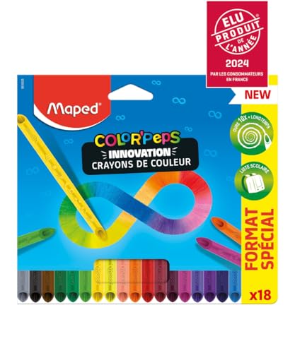 Maped - Color'Peps Infinity Buntstifte – 100% Mine, 100% verwendbar – kein Abfall – ohne Anschneiden – hält sehr lange – ergonomische Dreiecksform – Beutel mit 18 Stiften von Maped