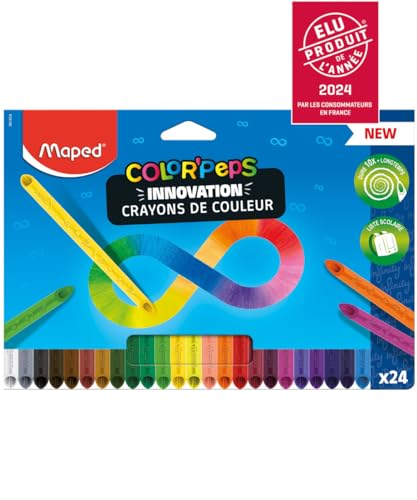 Maped - Color'Peps Infinity Buntstifte – 100% Mine, 100% verwendbar – kein Abfall – ohne Anschneiden – hält sehr lange – ergonomische Dreiecksform – Beutel mit 24 Stiften von Maped