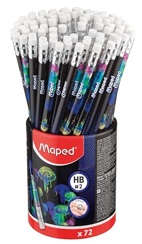 Maped - Deepsea Graphit-Bleistifte – Bleistifte HB Radiergummi – dreieckige ergonomische Form – robuste Mine – Topf X72 von Maped