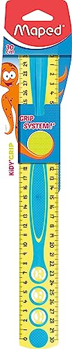 Maped - Kidy'Grip Dreifach-Dezimeter, Mein erstes Lineal – Lineal 30 cm – Anreißlineal – rutschfestes Grip-System, doppelte Skala, ultra-lesbar – Blau/Grün von Maped